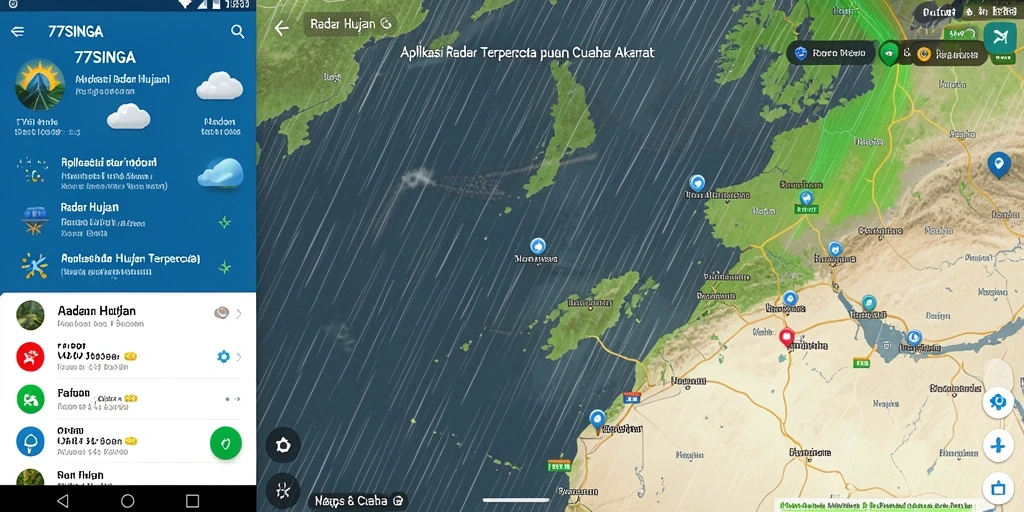 Antarmuka aplikasi 77SINGA dengan fitur Radar Hujan yang menarik dan informatif.