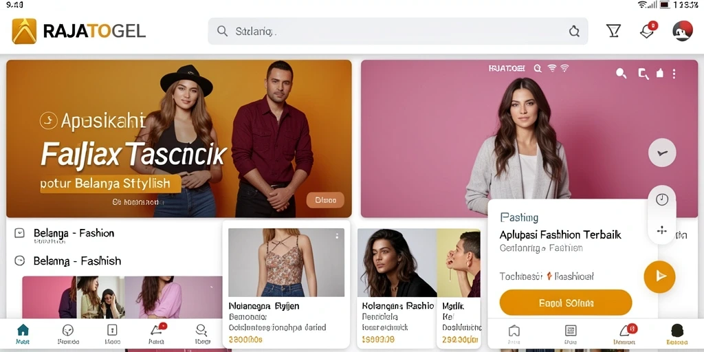 Tampilan antarmuka aplikasi RAJATOGEL dengan koleksi fashion menarik.