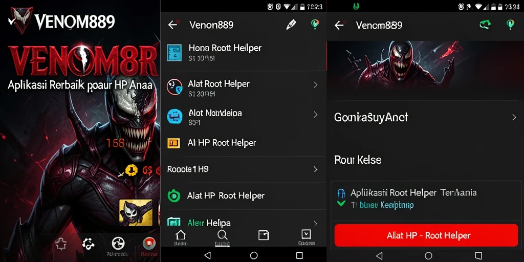 Tampilan antarmuka VENOM889 dengan fitur Root Helper yang lengkap.